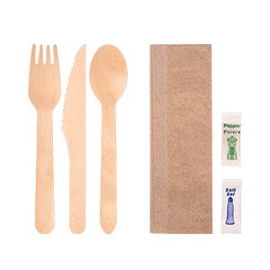 Fork + Knife + Spoon + 2Ply Bio Napkin(24×32) + Salt + Pepper