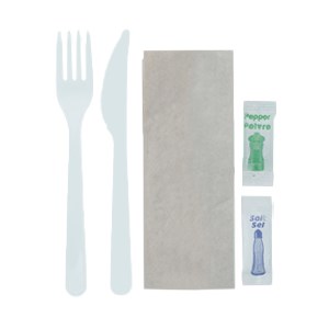 Fork + Knife + 2Ply Bio Napkin(24×32) + Salt + Pepper