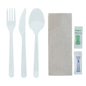 Fork + Knife + Spoon + 2Ply Bio Napkin(24×32) + Salt + Pepper