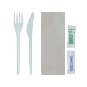 Fork + Knife + 2Ply Bio Napkin(24×32) + Salt + Pepper