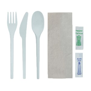 Fork + Knife + Spoon + 2Ply Bio Napkin(24×32) + Salt + Pepper