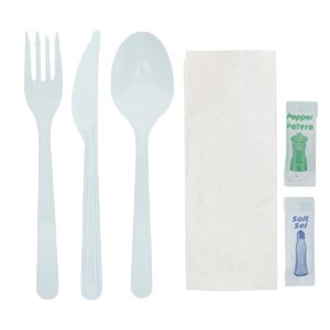 Fork + Knife + Spoon + 1Ply Napkin(30×30) + Salt + Pepper