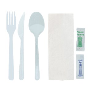 Fork + Knife + Spoon + 1Ply Napkin(30×30) + Salt + Pepper